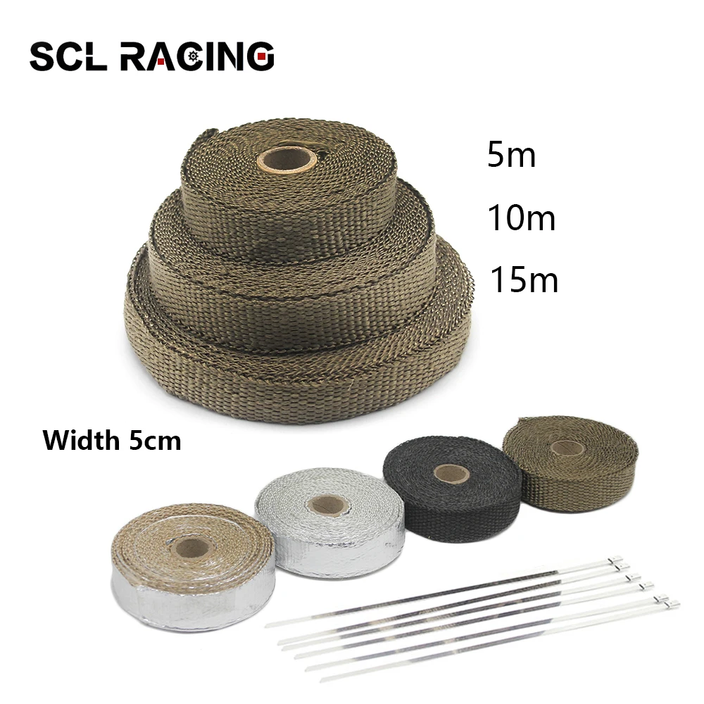 Alconstar التيتانيوم الأسود الفضة 5 متر 10 متر 15 متر سيارة موتو الحرارة درع التفاف توربو العادم الحرارة الشريط التفاف الأنابيب التفاف مع العلاقات المقاوم للصدأ