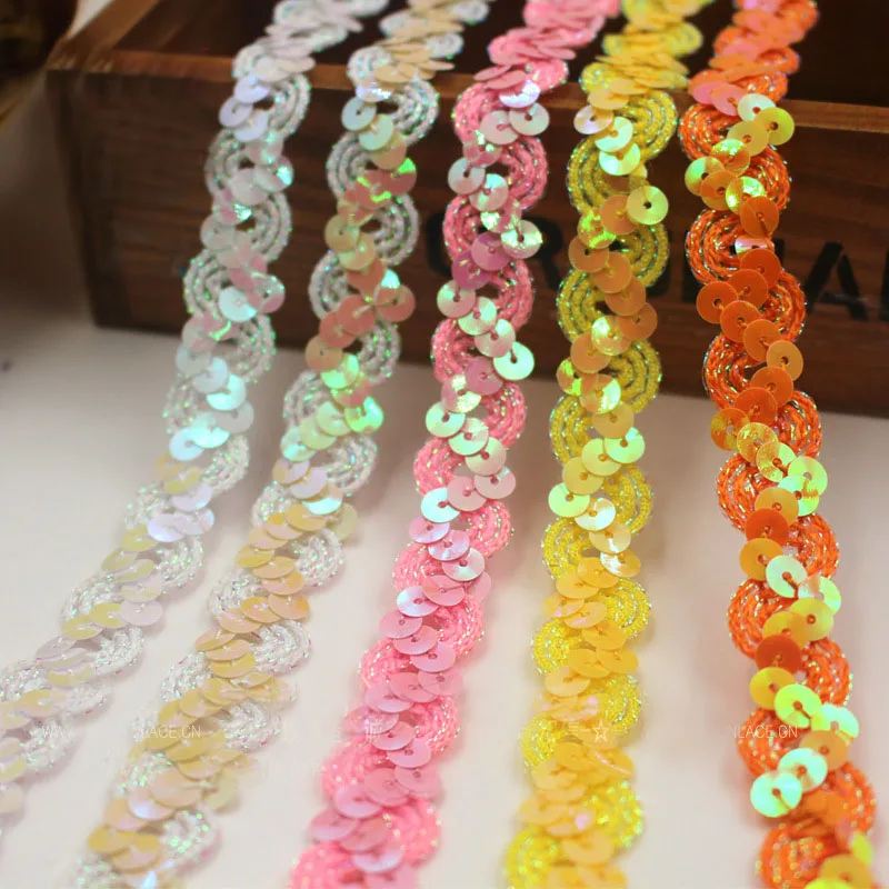 25Meters Shiny Beading Sequins Lace Fabric Trim for Wedding Decor Handmade DIY Craft Lace Ribbon Fabric Garments Sewing Supplies