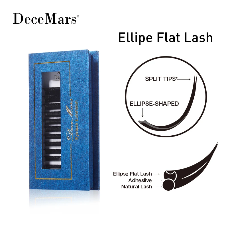 DeceMars Ellipse Flat Eyelash Extension Soft Tips Light Weight Individual Mink