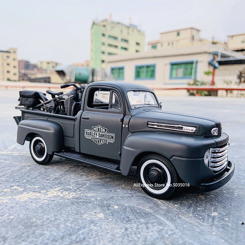 Maisto 1:24 1948 Ford F-1 pickup truck + motorcycle die-casting simulation alloy car model crafts decorative collection of toy t