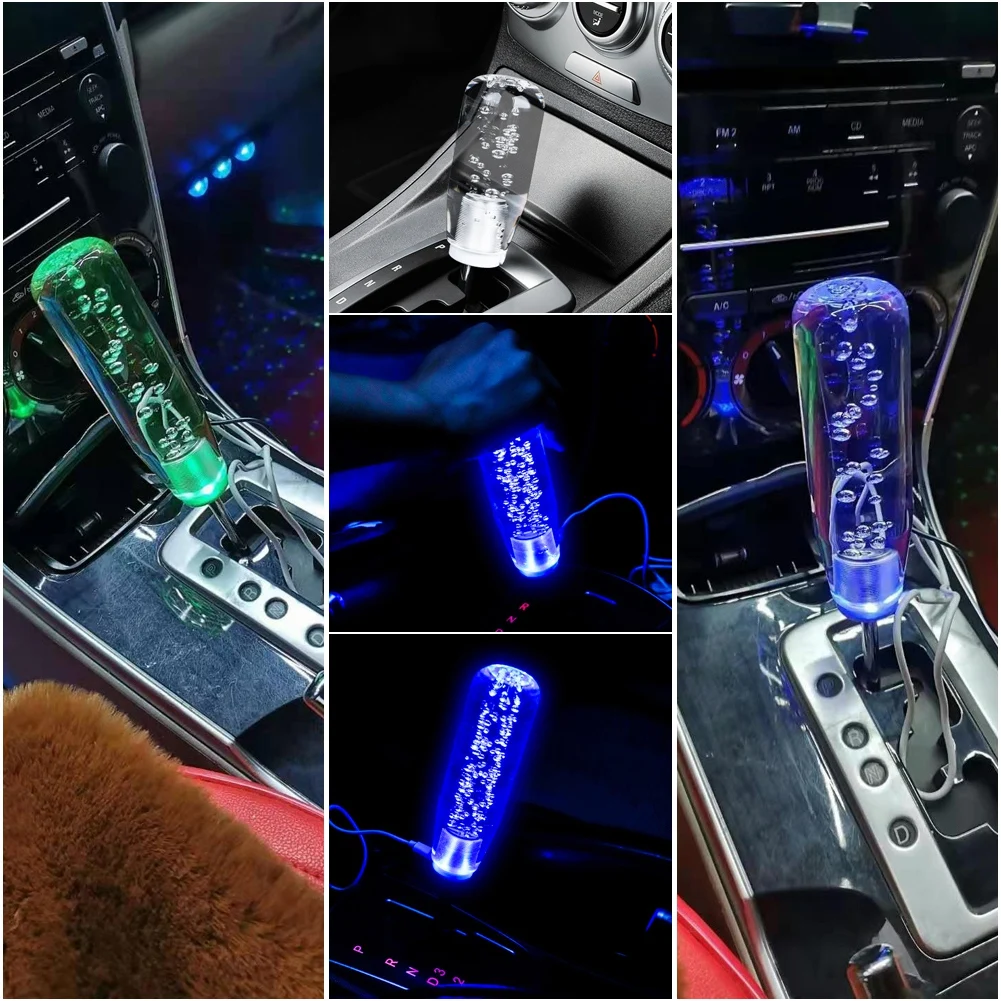 Car LED Light RGB Shift Knob Stick Crystal Transparent Bubble Gear Shifter 10cm-30cm Multicolor Gradient Fit Most Car