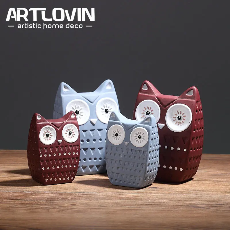 Creative Ceramic Owl Home Decoration Figurines Acessoriess Christmas Living Room TV Cabinet Miniatures Chinese Porcelin Crafts