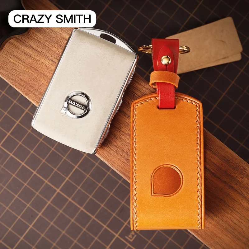 Crazy Smith Handmade Smart Car Key Case Cover for Volvo xc60/v90/40s Retro Vegetable Tanned Leather High Quality The Best Gift