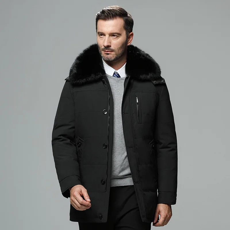 Abrigo de plumón desmontable para hombre, Cuello de piel gruesa con parka, a la moda, para invierno