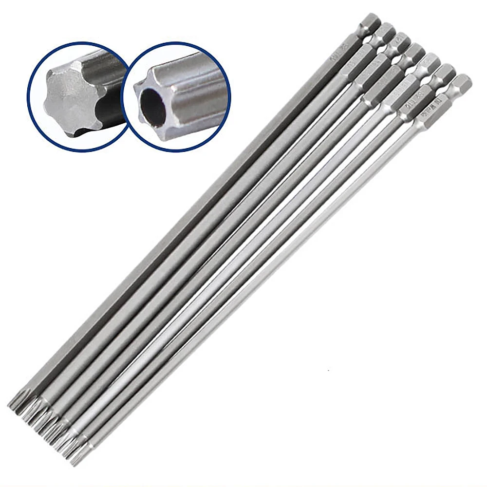 1 X Bit per cacciavite elettrico chiave S2 estensione 100mm chiave Torx a stella lunga T5 a T40 strumento di riparazione con codolo esagonale con