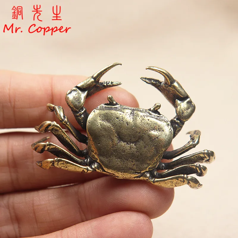 Solid Brass Crab Small Statue Ornament Copper Handmade Antique Animal Miniature Figurine Office Desk Decoration Home Decor Craft