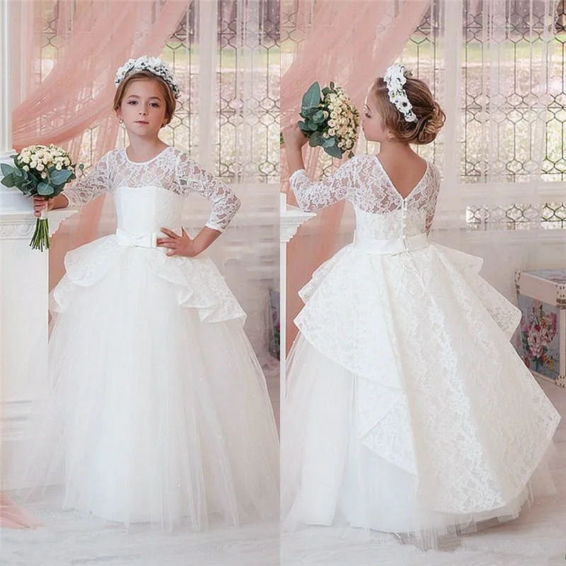 Langarm Kinder Prinzessin Spitze Kind Blume Mädchen Kleider Hochzeit Party Baby Kostüm Neugeborenen Mädchen Taufe Vestido Kleidung