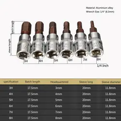 6 adet 1/4 inç sürücü Hex Bit yuva seti HW3 HW4 HW5 HW6 HW7 HW8 metrik tornavida Bit yuva el aletleri soket ortak altıgen