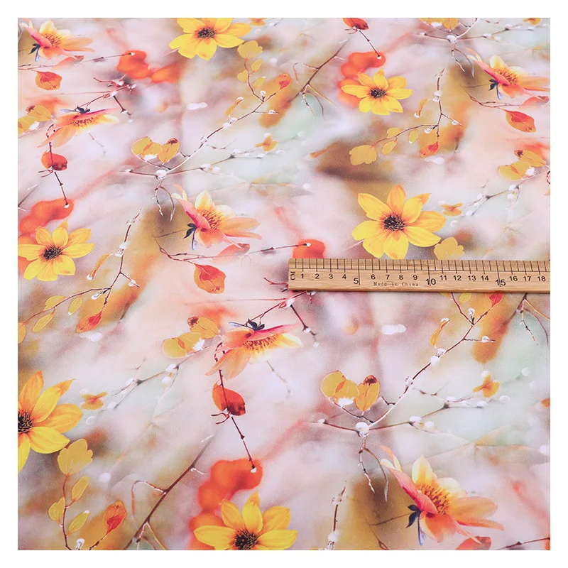 1 meter X 1.4 meter Digital Print Viscose Textile Fabric For Dress Shirt Sunflower