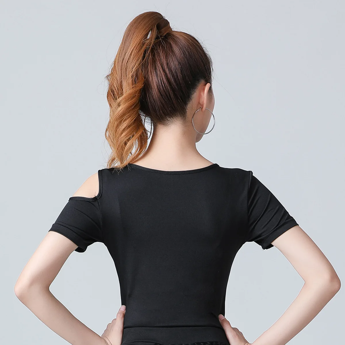 Women's Moden Latin Dance Top Sexy over Shoulder Basic Summer Short Sleeve Comfortable Milk Silk Fabric Ballroom Dancewear