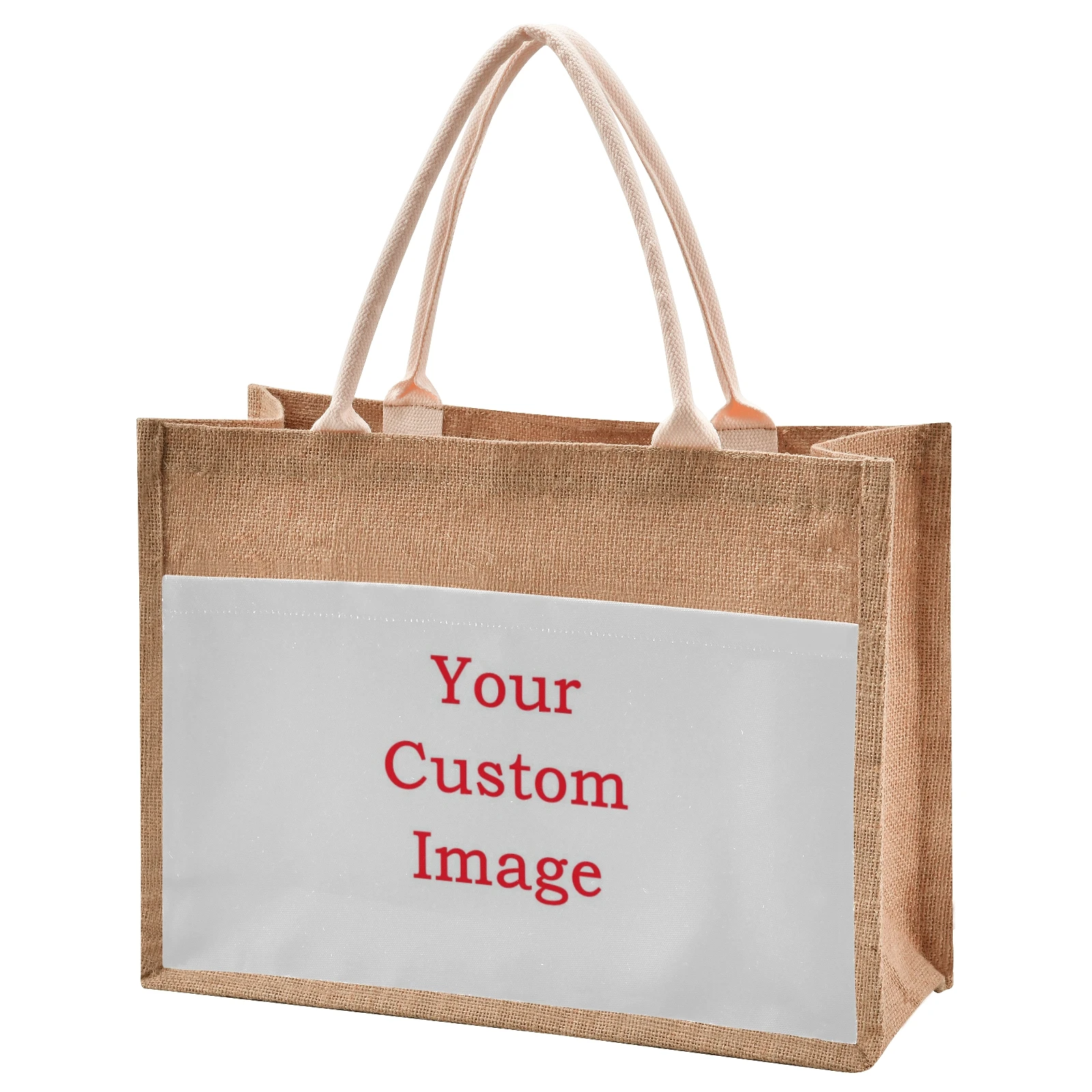 

New Custom Pattern Jute Tote Bag With Handles & Zipper Burlap Portable Handbag Retro DIY Women Shopping Grocery Bag Multi-size