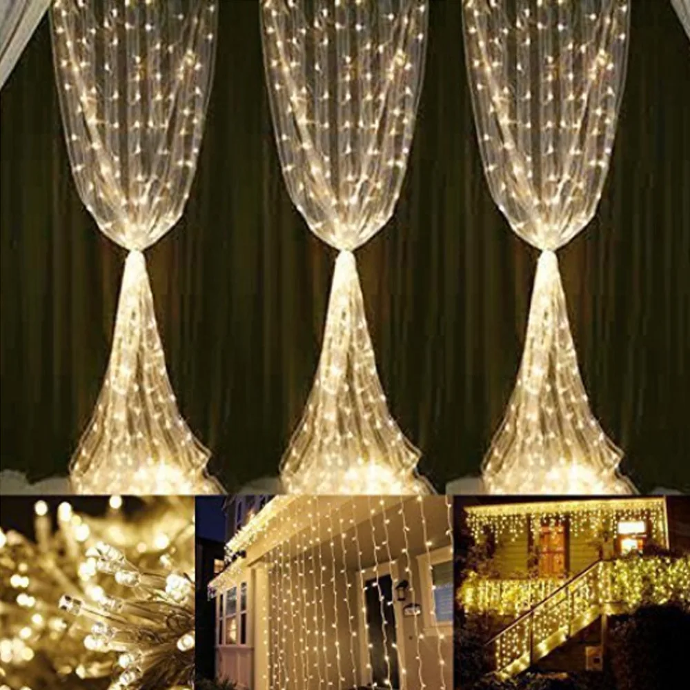 Guirnalda de luces LED de Navidad para decoración de cortinas, hogar, dormitorio, exteriores, vacaciones, boda