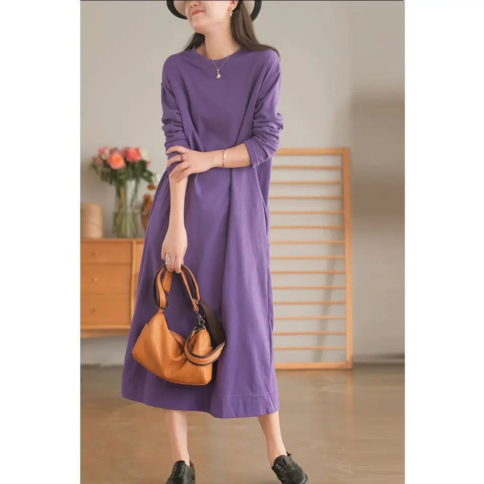 

Cotton Sweater Dress Women's Comfortable And Versatile 2021 New Autumn And Winter Top Solid Women's Wear