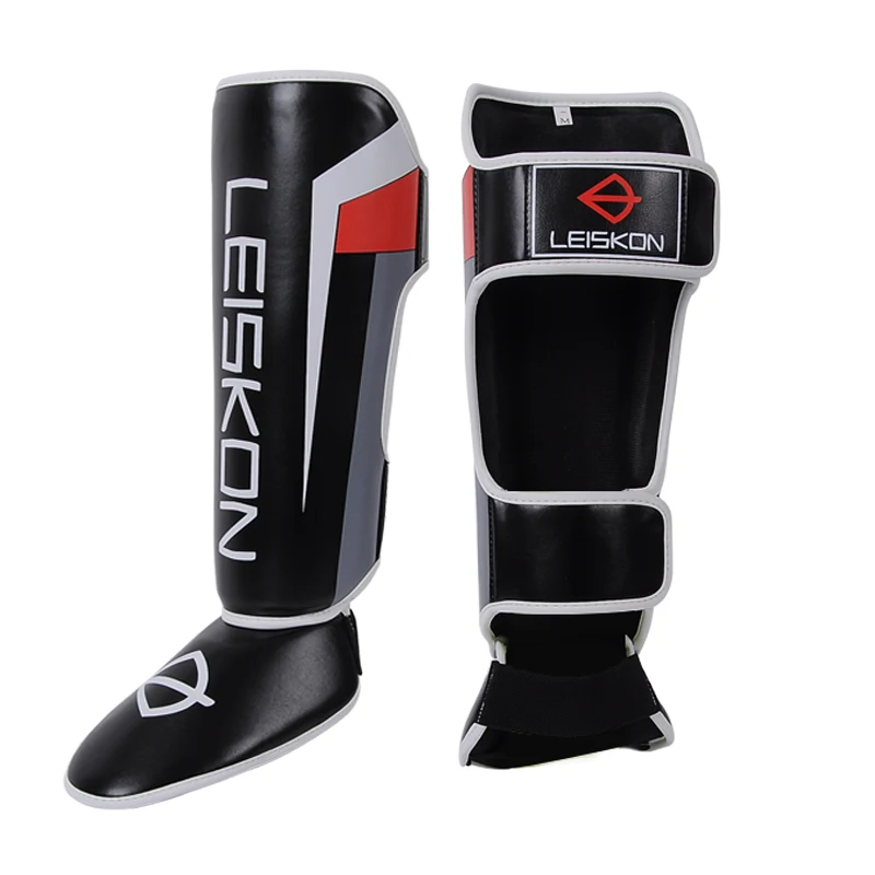 One Pair High-Quality PU Leather Boxing Shin Guards Ankle Protector MMA Muay Thai Training Leg Warmers Light Kicking Shin Pads