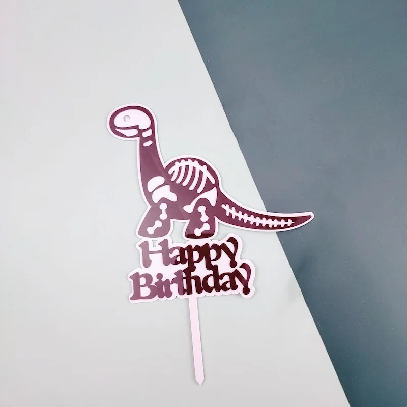 Dinosaur Theme Cake Topper Acrylic Golden Happy Birthday Cake flags High-end birthday Cupcake Toppers Kids Party Cake Decoration