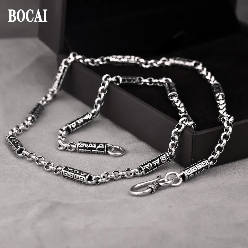 

BOCAI Trendy Pure S925 Silver Jewelry Six-Character Mantra Retro Individuality Fashion Clavicle Chain Men and Women Necklace