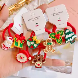 Chouchous pour filles, 2 pièces/ensemble, bandes de cheveux élastiques en caoutchouc, bonhomme de neige de noël, père noël Elk, porte-queue de cheval
