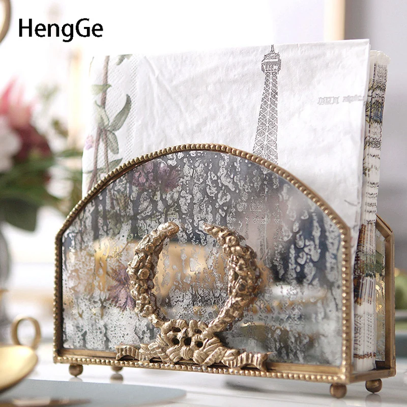 Nordic Relief Napkin Holder Retro Brass Tissue Box Hollowing Process Bedroom Desktop Storage Tissue Box Cover Home Accessories