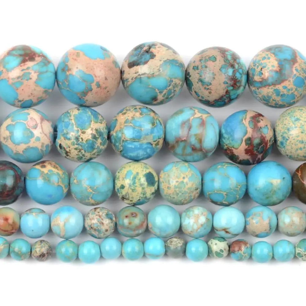 Natural Lake blue Sea Sediment Jaspers Stone Beads Round Loose Spacer For Jewelry Making 4/6/8/10/12mm DIY Bracelet Handmade