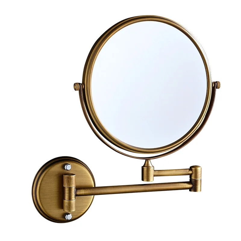 Imagem -03 - Antique Brass Makeup Mirror Espelhos do Banheiro x Ampliação Folding Shear Dual Side Wall Hanger Round Mirror Preto