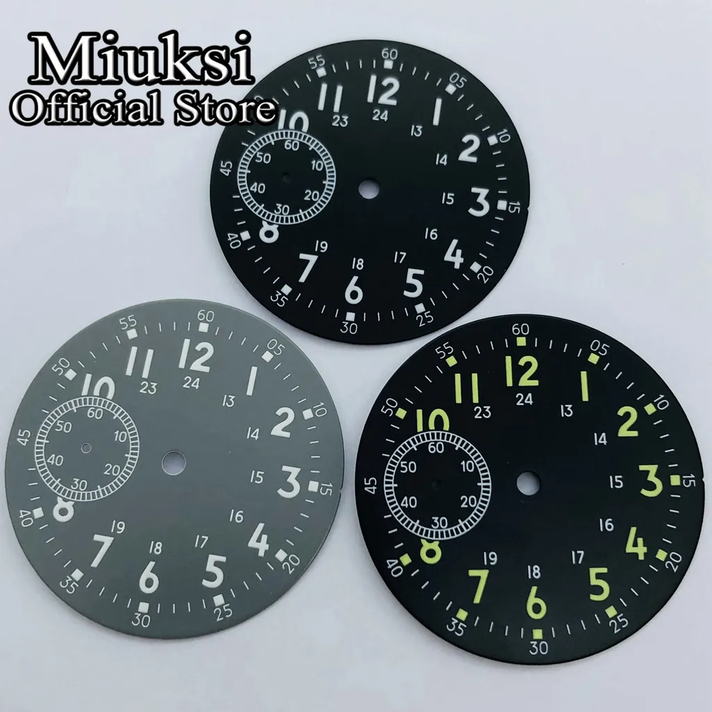 Miuksi 38,9 mm czarno-szara sterylna tarcza zegarka ze znakami świetlnymi pasuje do mechanizmu ETA 6497 lub st36