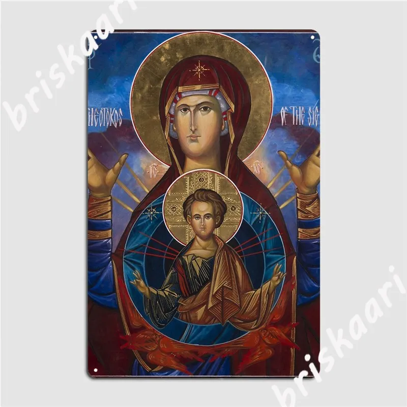 Our Lady Virgin Mary Theodokos With Infant Jesus Russian Metal Signs Wall Cave Club Bar Funny Plates Tin sign Posters