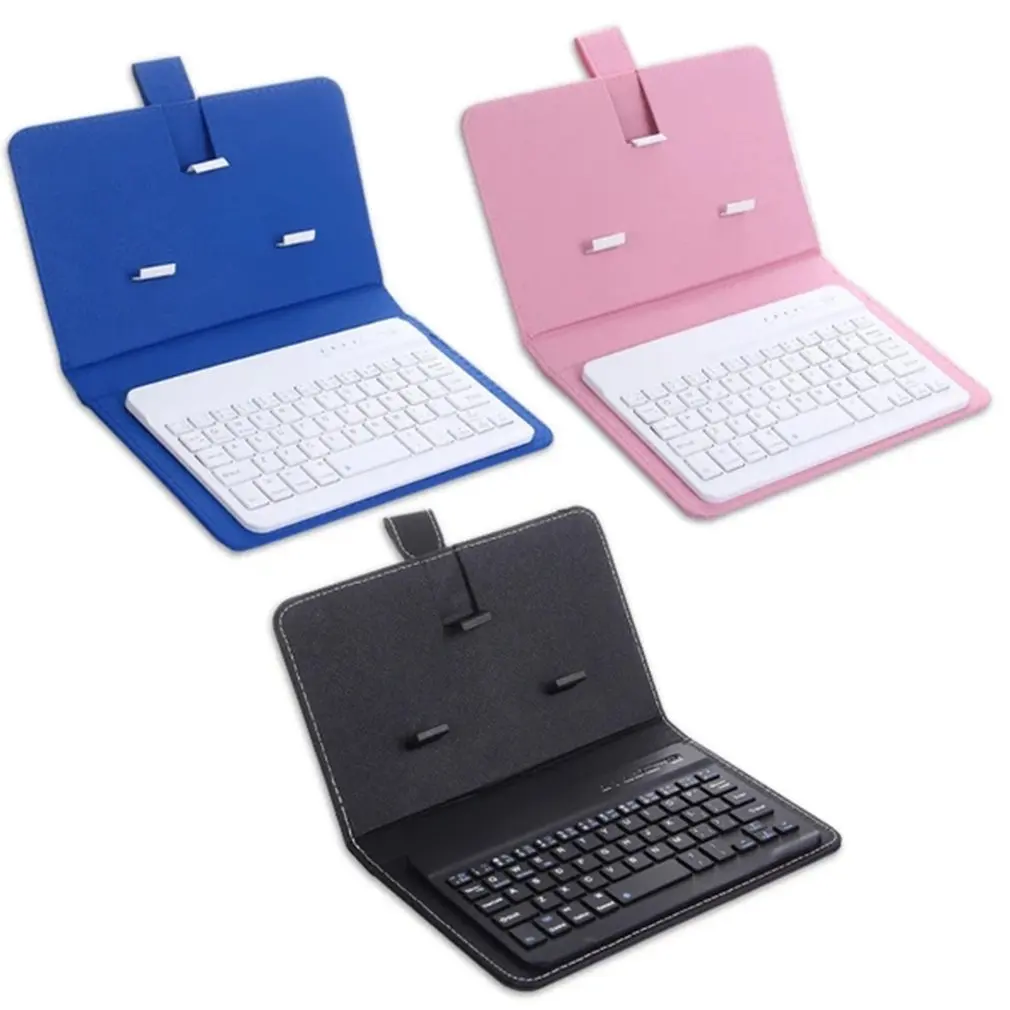 Portable PU Leather Case Protective Cover with Bluetooth Wireless Keyboard for iPhone Huawei Xiaomi Samsung Mobile Phone