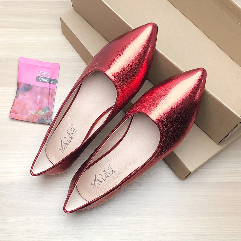 Women Flats Women\'s Pointed Toe Shallow Mouth Wedding Bridal Shoes Red Wedding Shoes Rose Red Black Ballet Flats for Ladies