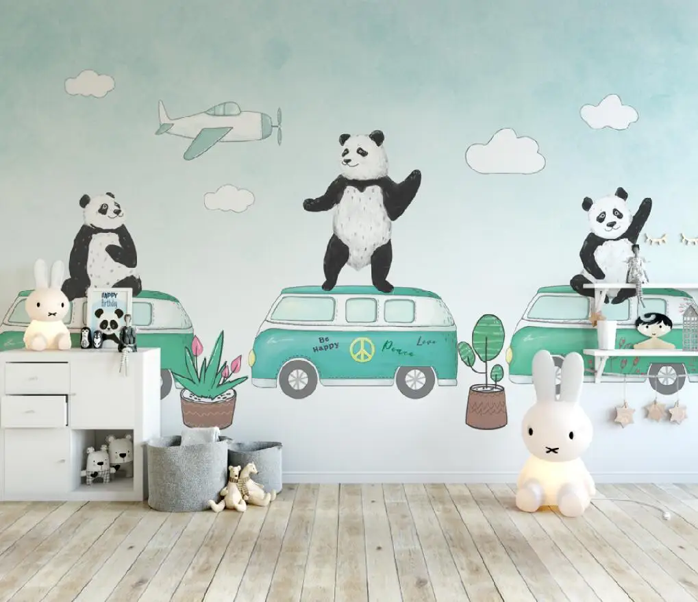 

Custom wallpaper cartoon black and white animal children room background wall home decoration living room bedroom 3d wallpaper