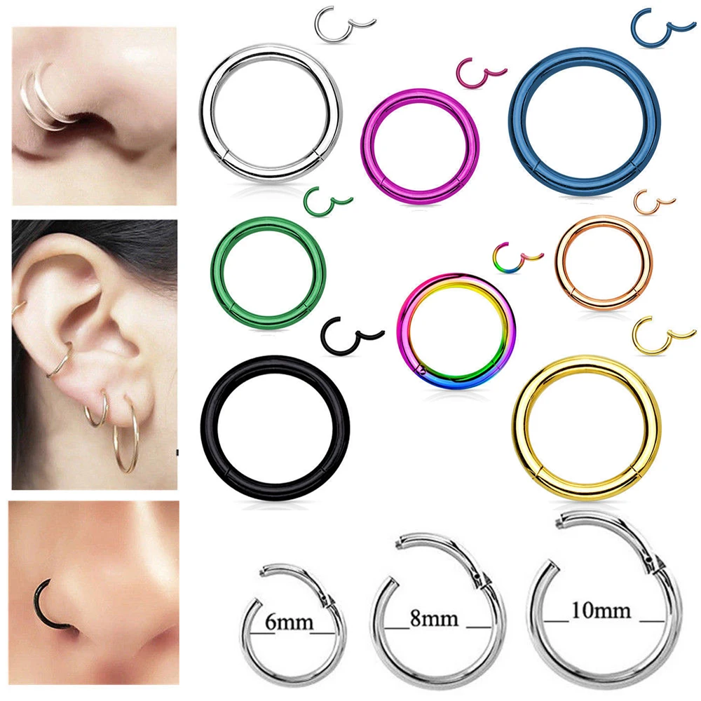 1PC Titanium G23 Nose Ring Clicker circle Ring Piercing Nostril Nose Hoop Piercings 6/8/10mm ear Helix Cartilage Tragus Ring