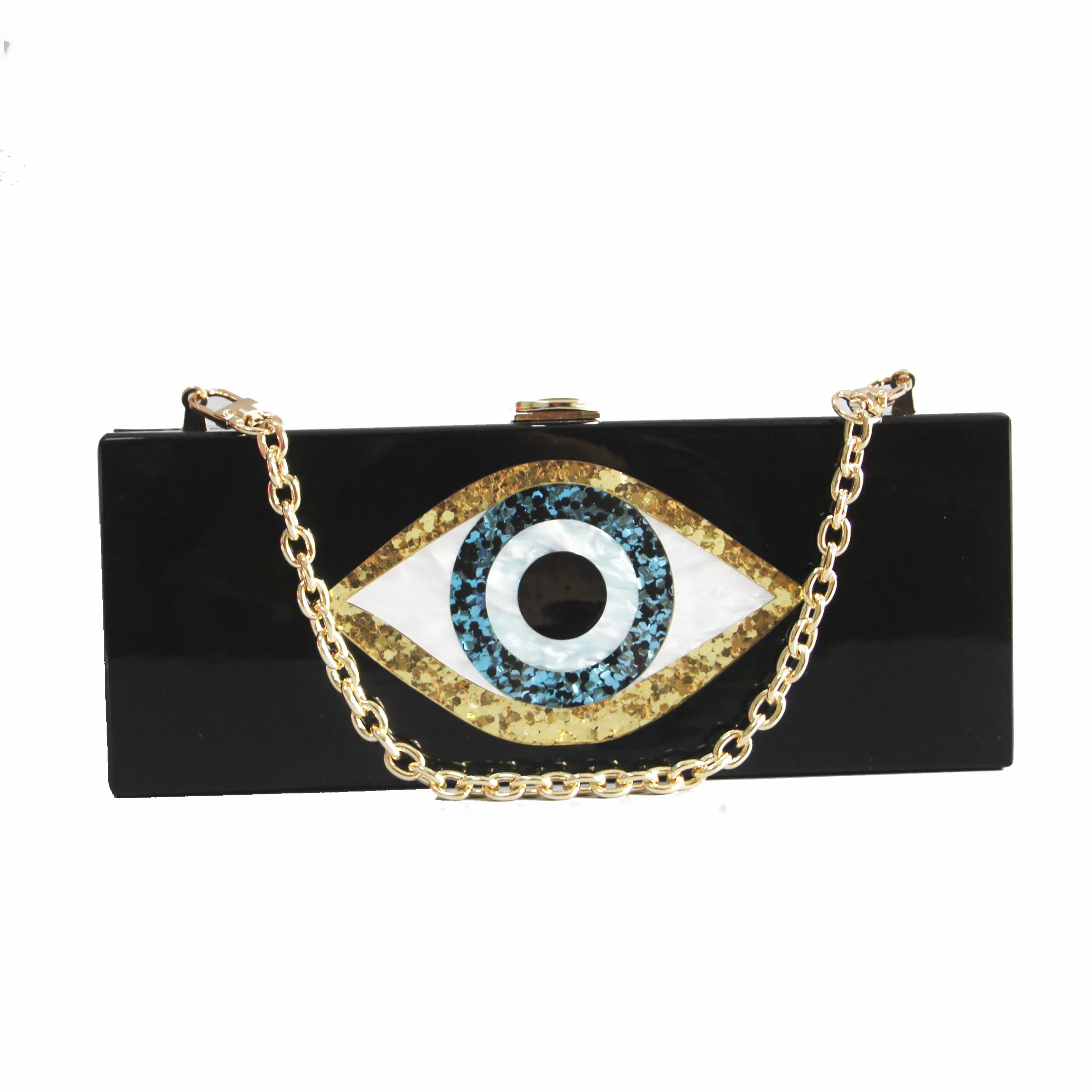 Handbag Women Brand Evil Eye Cartoon Evil Eye Party Bag Solid Black Pearl White 25 Cm X 10 Cm Long Size Acrylic Box Clutches Bag