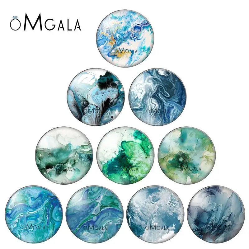 

Blue Green Color Watercolor Textue Patterns 10mm/12mm/18mm/20mm/25mm Round photo glass cabochon demo flat back Making findings