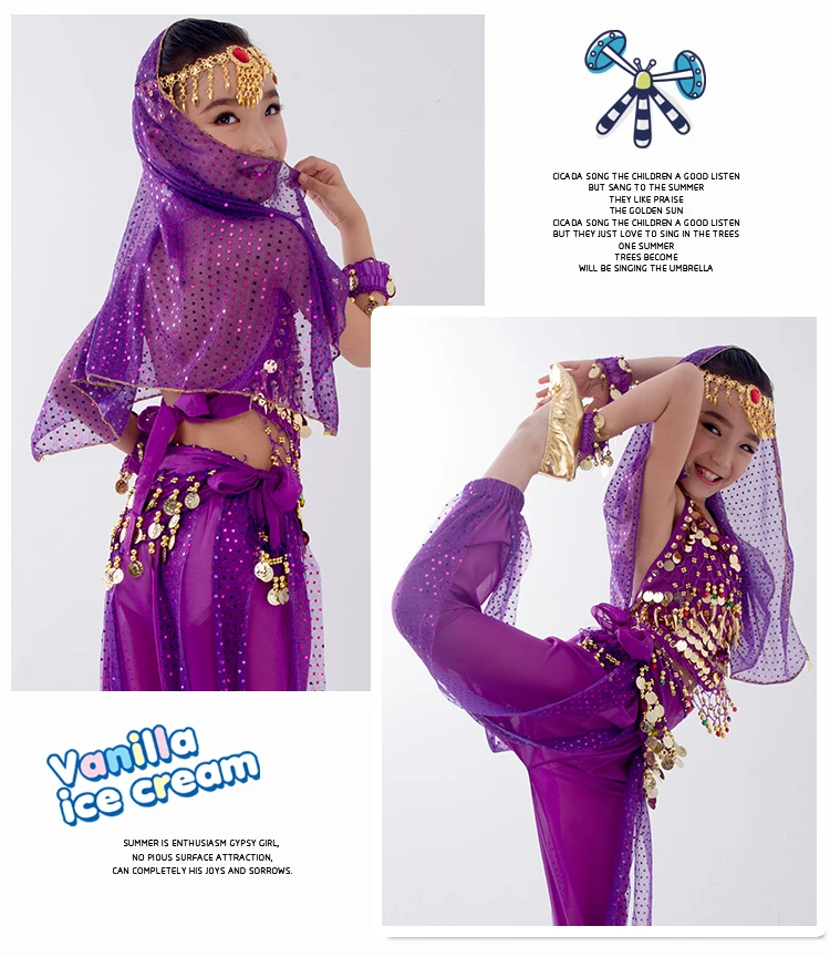 Kinder Bauchtanz Kostüme Set Orientalischer Tanz Mädchen Bauchtanz Indien Bauchtanz Kleidung Bauchtanz Kind Kinder Indisch 6 Farben – Detail 15