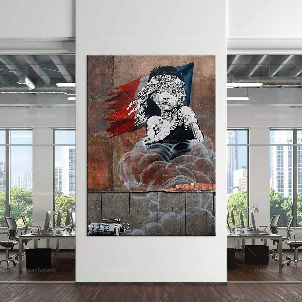 Les misérables - Banksy wall art canvas - Français street art - Toile d’art mural surdimensionné - Graffiti wall art canvas - Fr