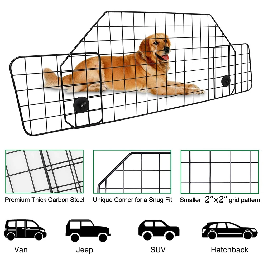 Adjustable Large Dog Gate Pet Animal Safety Fence Iron Mesh Guard Barrier for Car Trunk 90.5-113cm Width Car Dog Partition Grid