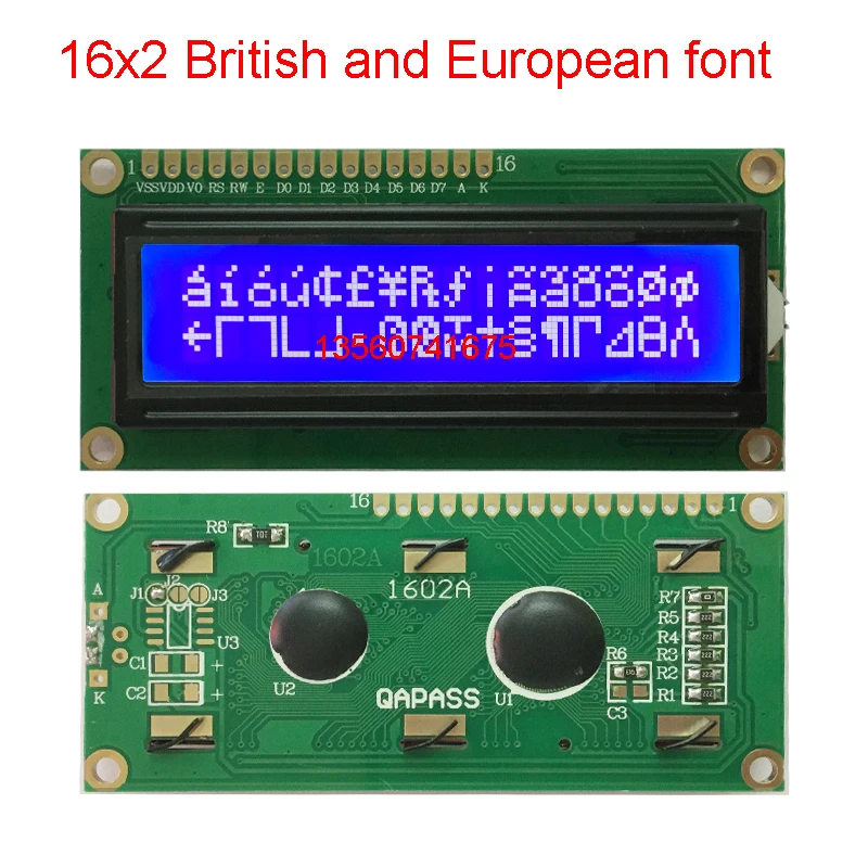 16x2 1602a britânico e europeu fonte display lcd módulo
