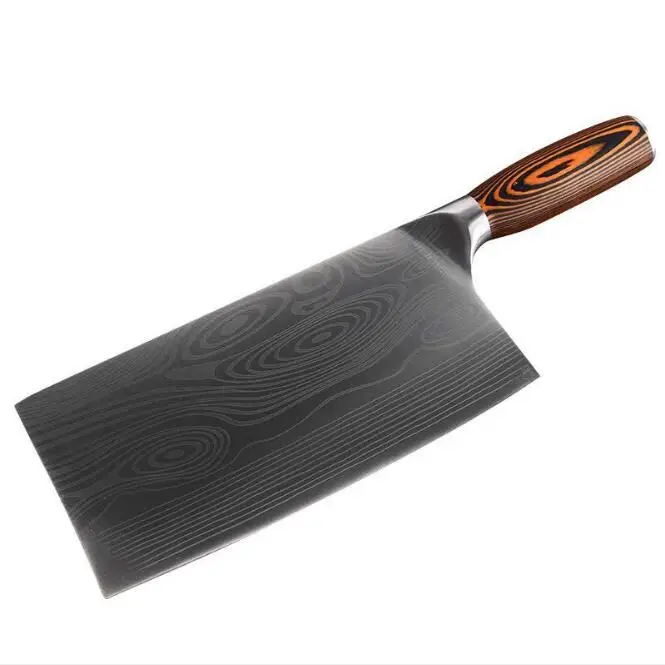 Kitchen Knife Stainless Steel Chopper - 7CR17 Meat Cleaver Chef Knives Damascus Drawing