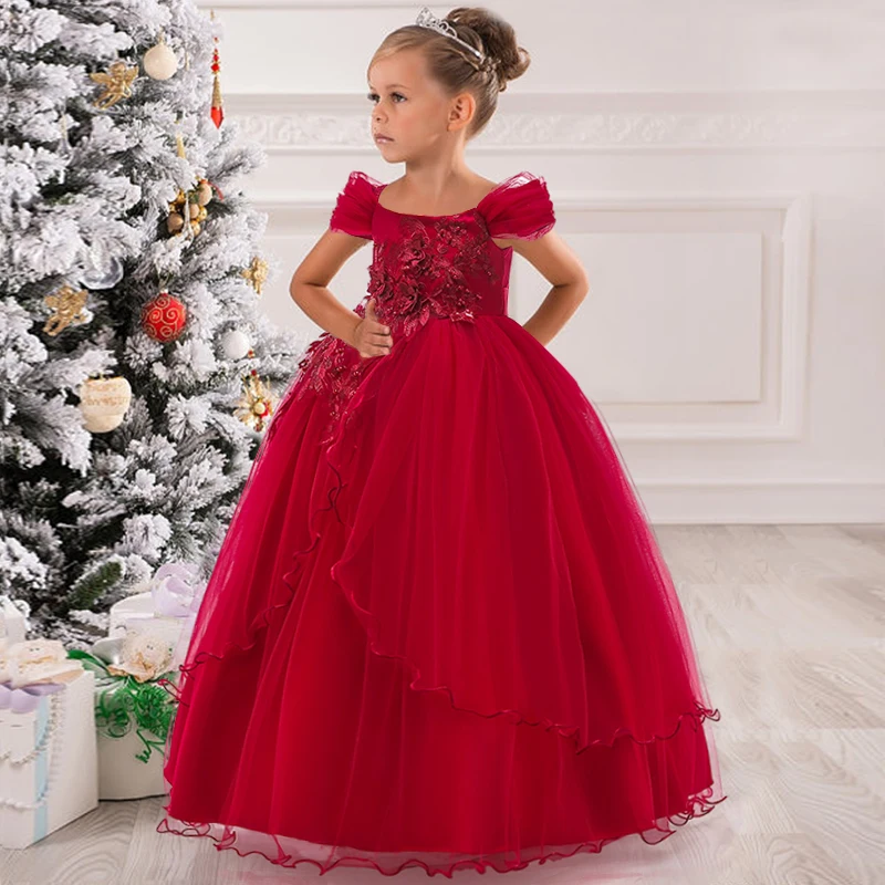 Teenager Girl Flower Bridesmaid Dress Party Kids Dresses For Girls Children Costume Lace Wedding Princess Dress 12 14 Years image 4