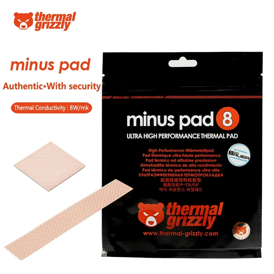 Thermal Grizzly Minus Pad, 8 Cooling Pad 8.0W/mk CPU Graphics Cooler Motherboard Cooling Silicone Pad, Multi-tamanho