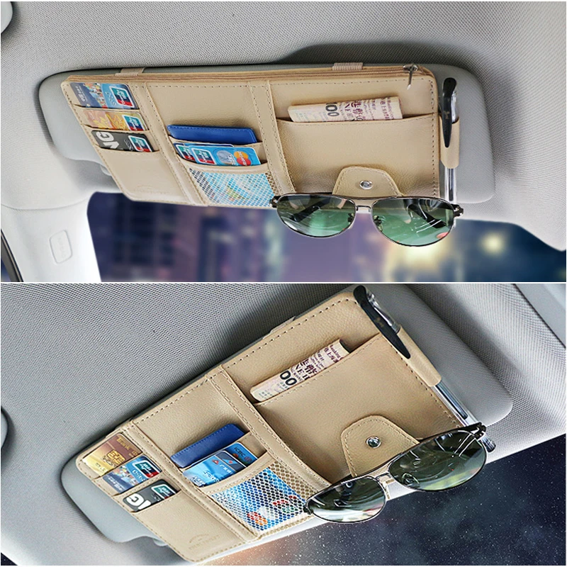 Car Sun Visor Organizer Pocket Pu Leather Stowing Tidying Box For Toyota Corolla Rav4 Camry Prado Yaris Hilux Prius Land Cruiser