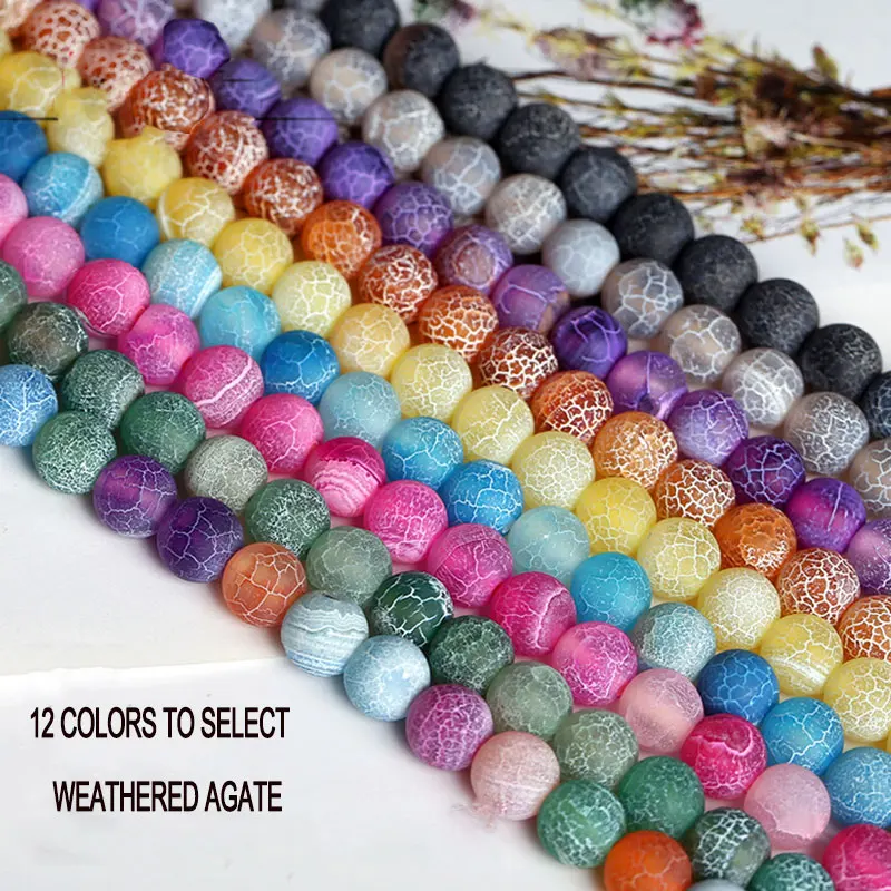 Assorted Colors Weathered Agates Round Accessorries Beads For Jewelry Making Strand 15 inch DIY Jewelry Bead For Women Gifts