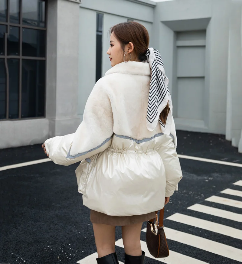 2024 New Female Winter Clothing Outwear 100% Real Sheep Lamb Wool Fur Jacket Winter Women Warm Duck Down Fur Coats