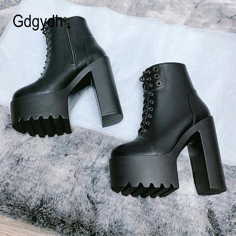 Gdgydh Womens Comfy Booties Platform Stage Performance Shoes High Heels White Black Chunky Heel Cosplay Shoes For Lady Zipper