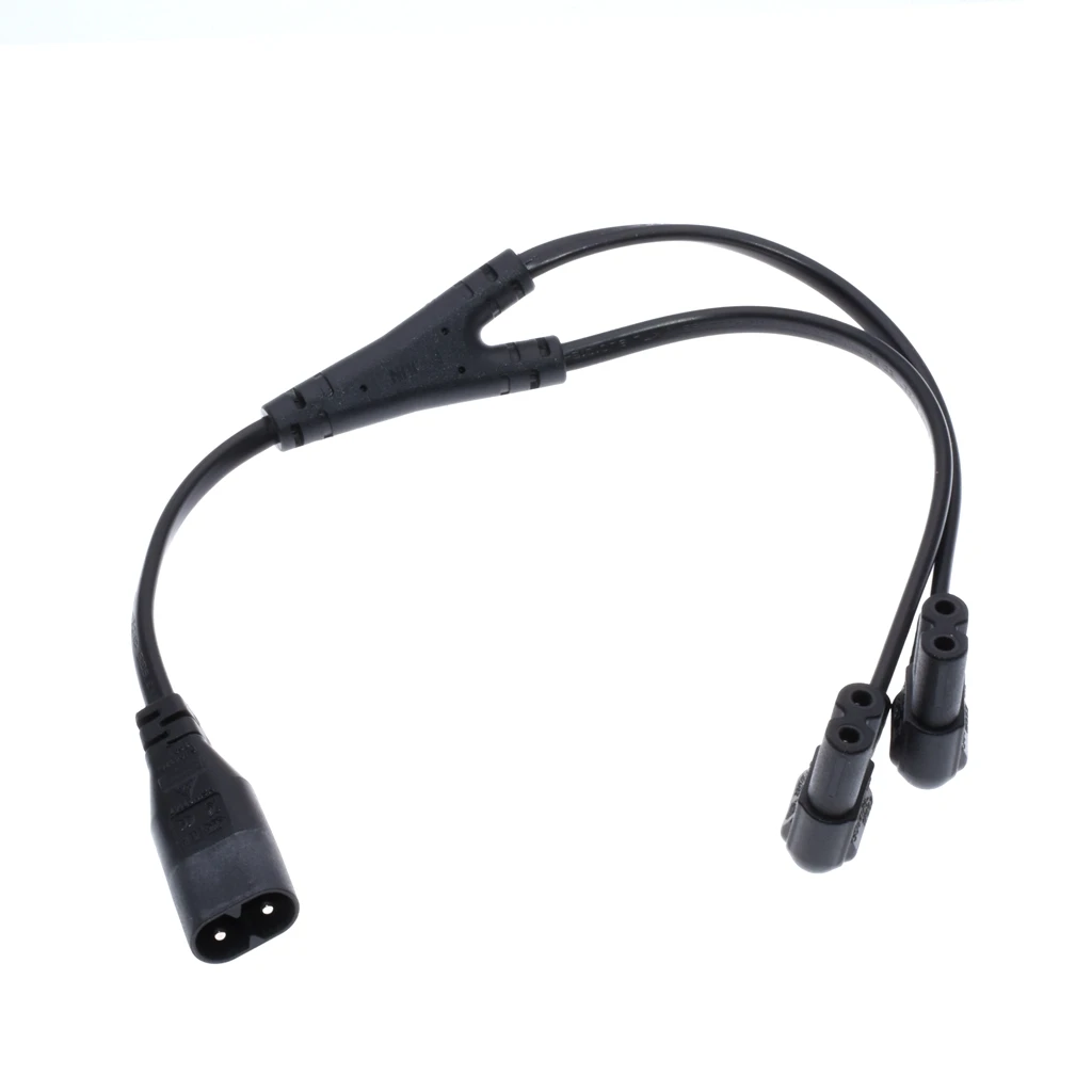 IEC 320 C8 Male to Dual C7 Right Angle Female Y Split Power Cable, IEC 2Pin Figure 8 Male to 2 Female Cord 39CM