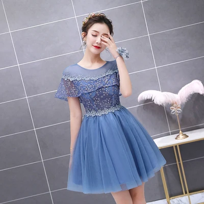 Free ship cloak sleeve lace embroidery blue rhinestone tutu lovely sleeve short lolita dress