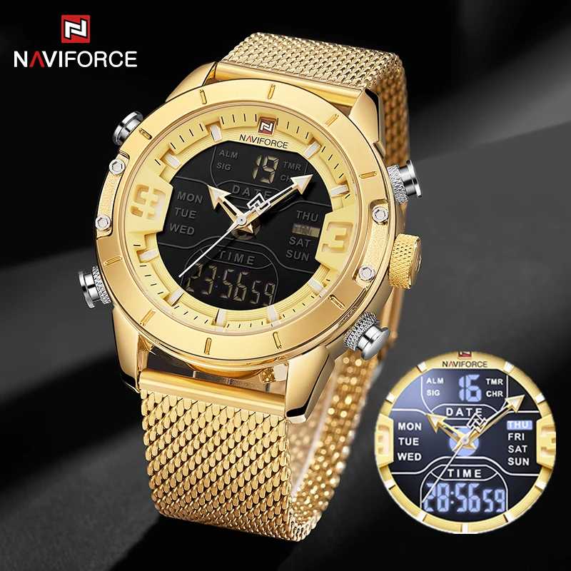 NAVIFORCE Mens Sports Watches Top Luxury Brand Men Wristwatch Quartz Digital Chronograph Clock Gold Military Wrist watch For Men