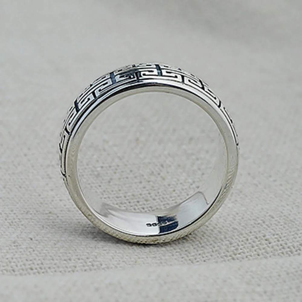 BOCAI New Real 100% S925 Silver Jewelry Rotatable Man Ring Retro Domineering Great Wall Pattern Couple Style Good Luck