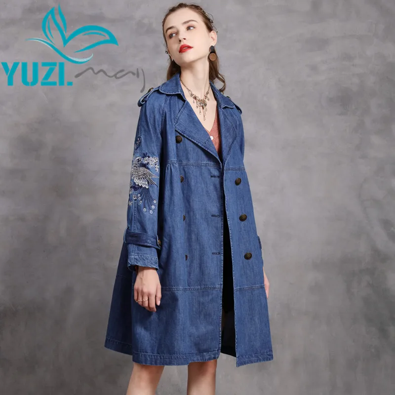 Denim Jacket 2020 Yuzi.may Boho New Cotton Women Coat Turn-down Collar Vintage Embroidery Jackets B9300 Women Clothes