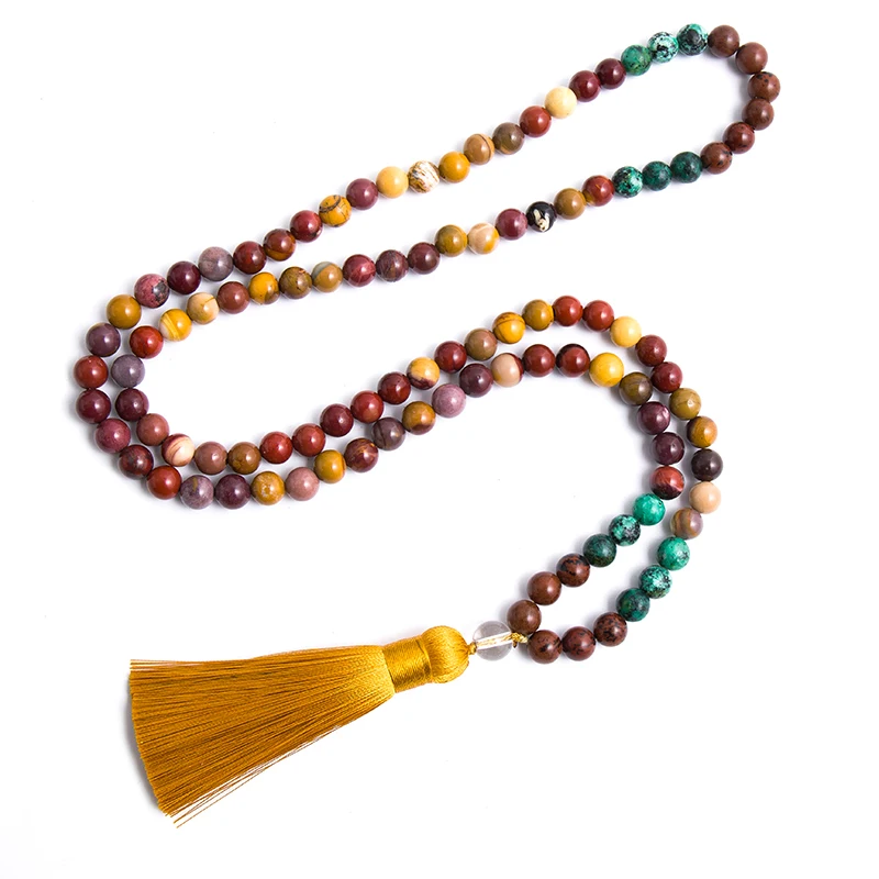 

8mm Natural Mahogang Obsidian Stone and Mookaite Neckalce For Women Men Japamala Sets Meditation Yoga 108 Mala Beads Jewelry