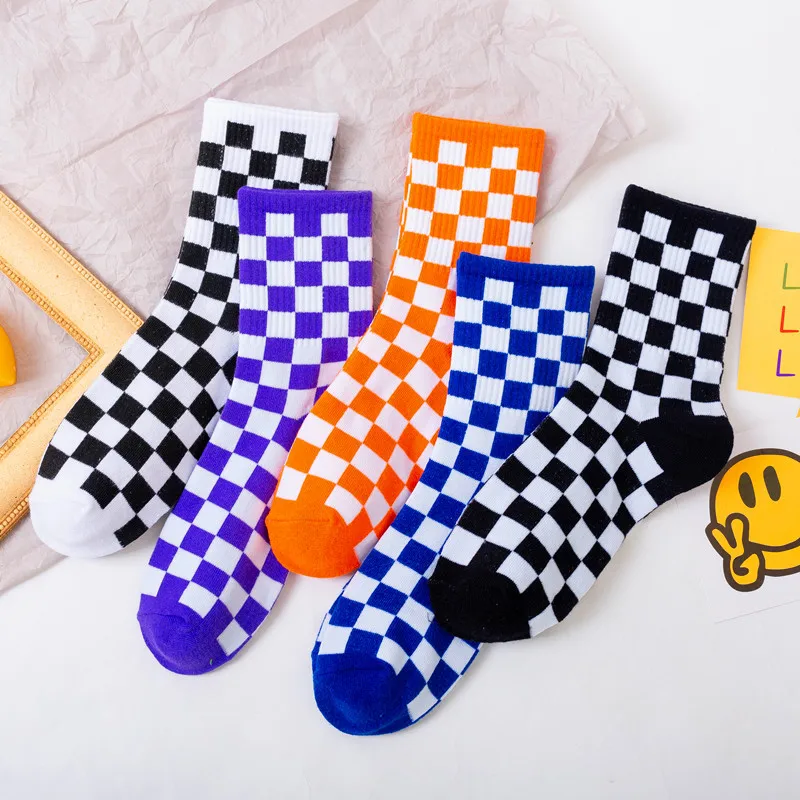 

Korea Fashion Harajuku Trend Women Checkerboard Socks Geometric Checkered Socks Men Hip Hop Cotton Unisex Streetwear Novelty Sox